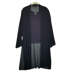 Eileen Fisher 2 Pc Silk Cardigan Set M Navy Blue